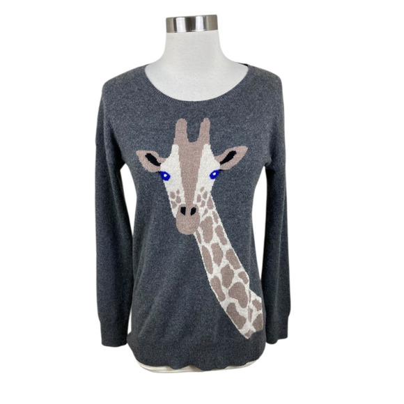 Aqua Gray Giraffe 100% Cashmere Novelty Sweater Size XS - Picture 1 of 4